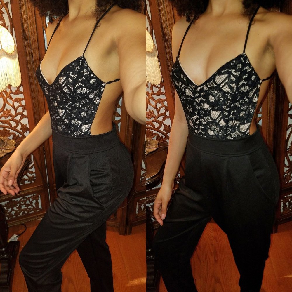 black and cream lace jumpsuit